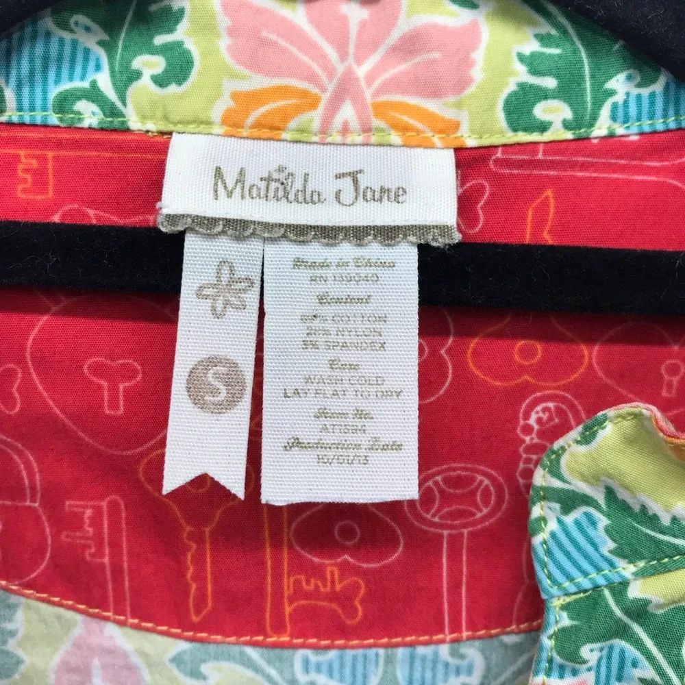 Matilda Jane Dress Button‎ up 3/4 Sleeve Tie Waist Floral Green Yellow Size S
